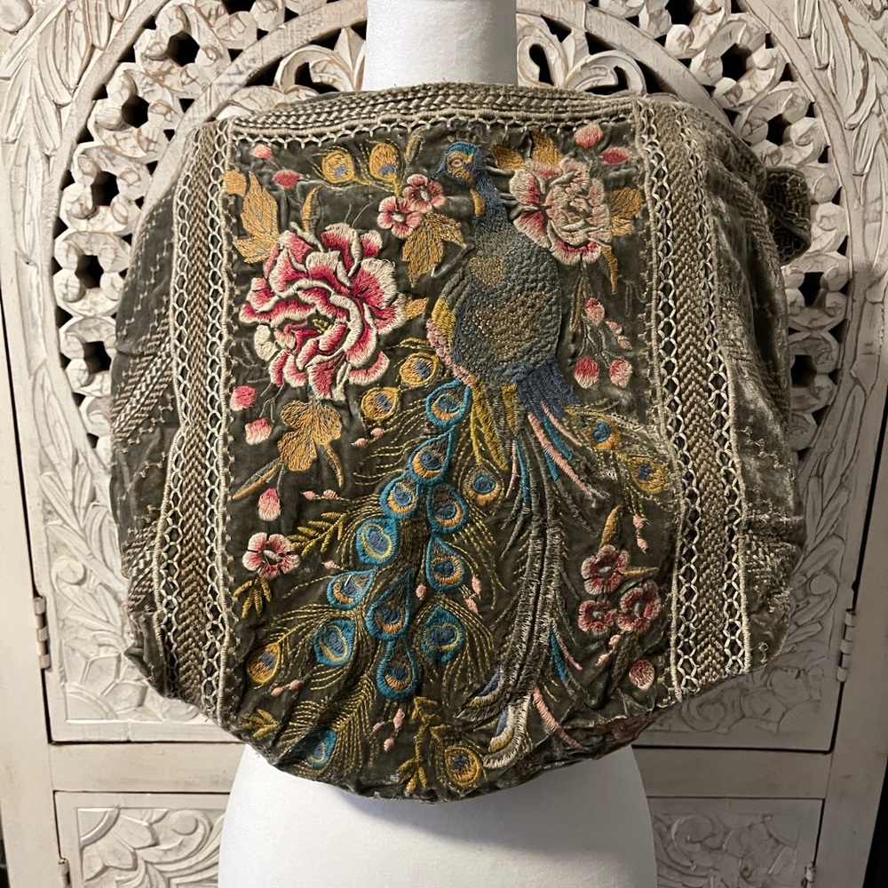 Johnny Was Bag Embroidered Peacock hobo bag some flaws